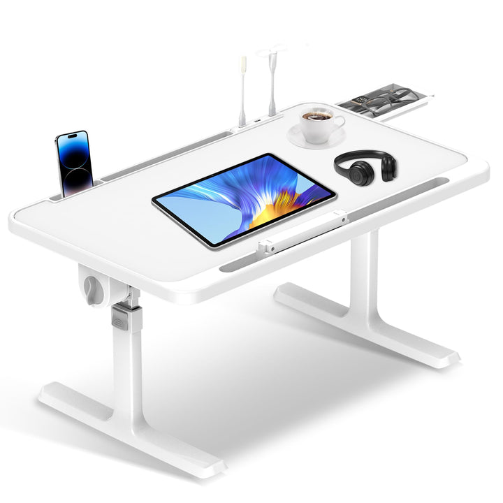 Soontrans Laptoptisch 60 x 40 cm, Laptop Tisch mit Schublade, Höhenverstellbar, 4 Winkelverstellbar,