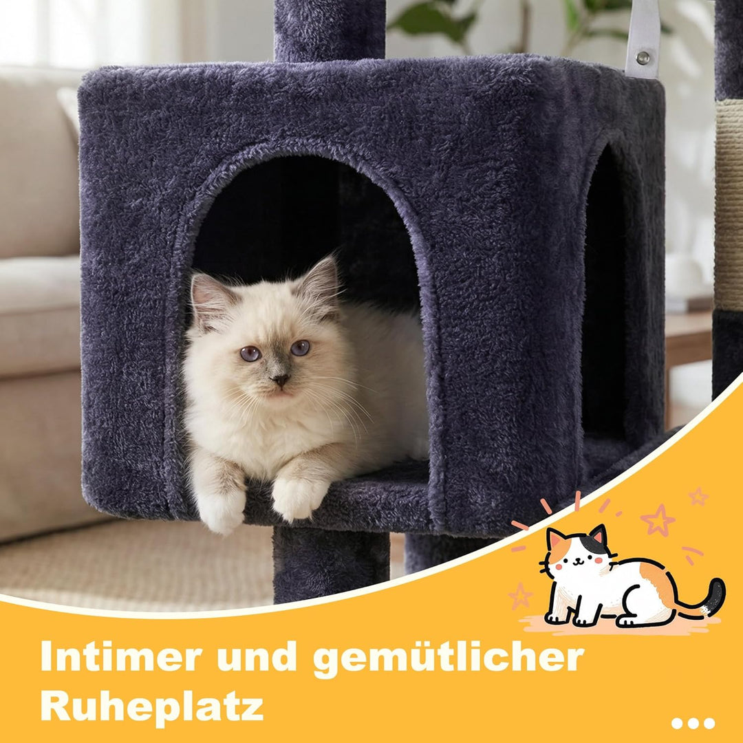 Hey-brother Kratzbaum, 111 cm Katzenbaum mit Spielzeug, Katzenkratzbaum mit Plattform, Hängematte un