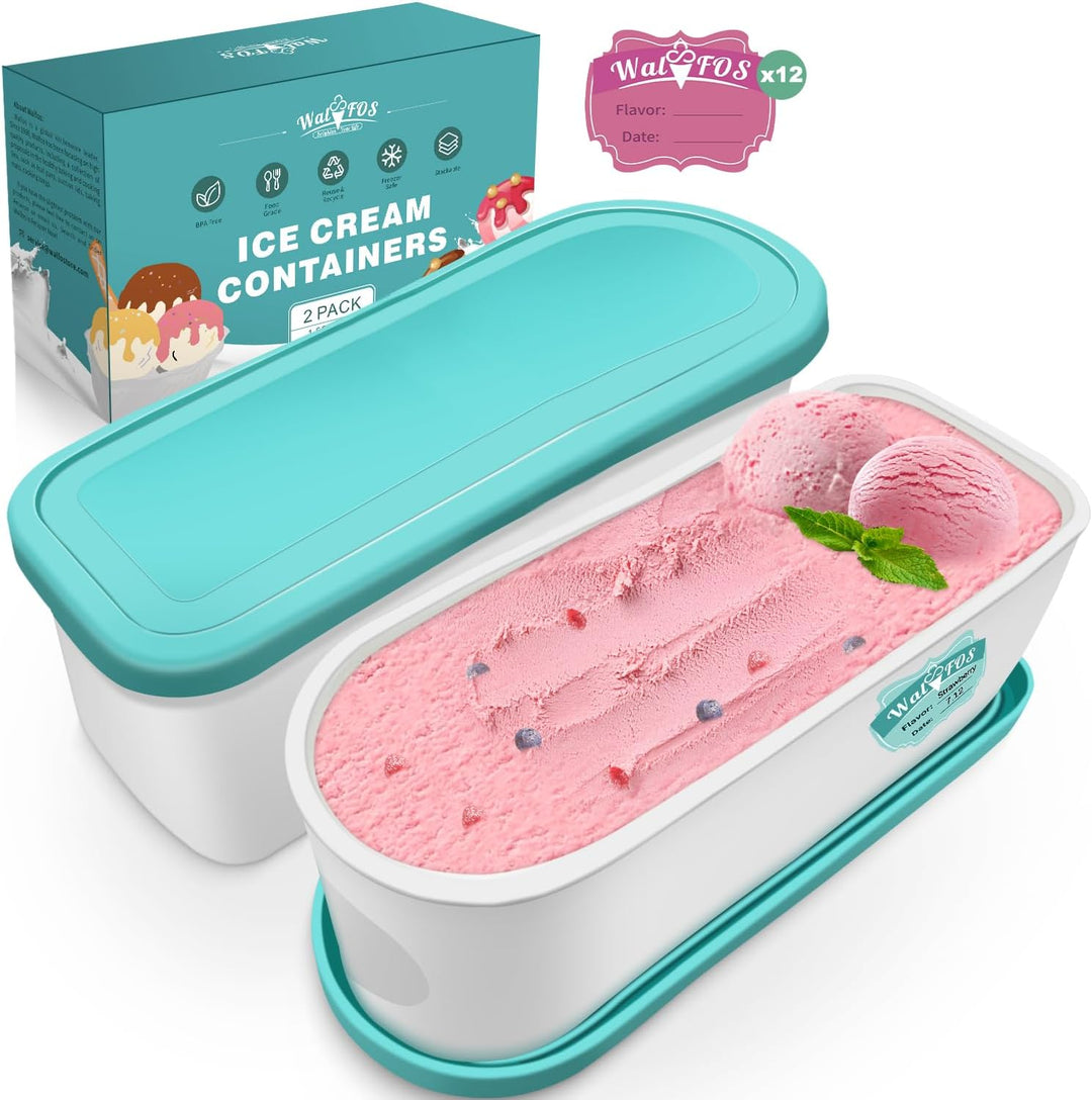 Walfos® Eisbehälter für Speiseeis 1.5L, Wiederverwendbare Hausgemachte Eiscreme-Behälter mit Silikon