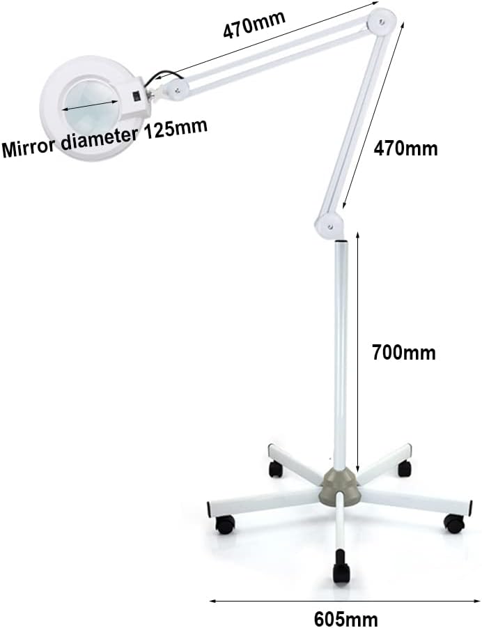 Kosmetische Lupenlampe, 24W LED Lupenleuchte mit 125mm Echtglaslinse und Rollen, 8X Vergrösserungsla