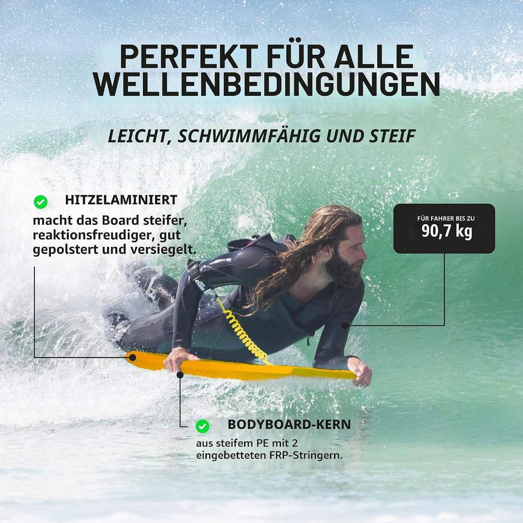 THURSO SURF Hochleistungs-Bodyboard 106,7 cm PE-IXPE-Deck HDPE-Boden FRP-Stringer Doppeltes Drehgele