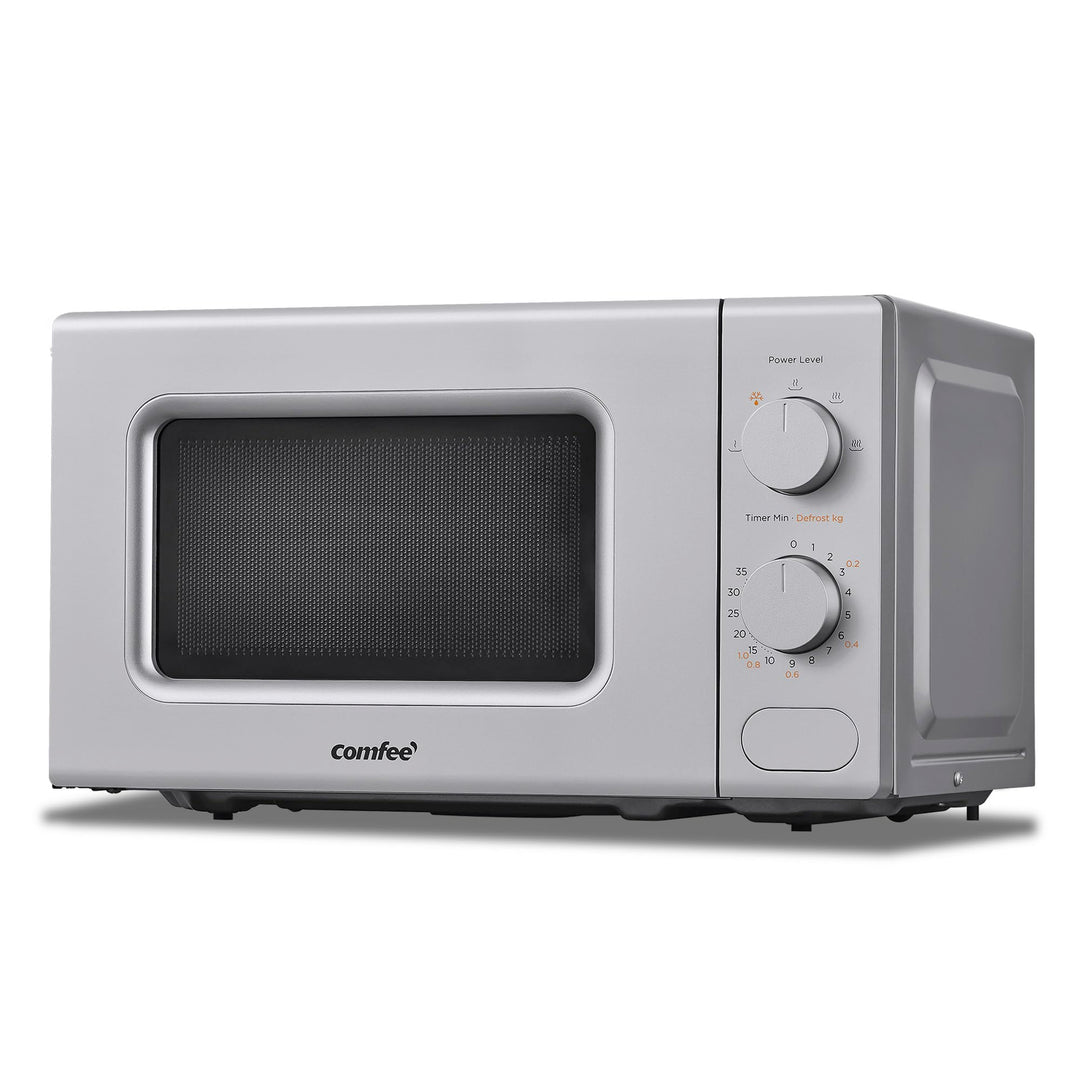 COMFEE' Mikrowelle grau, 20 Liter, 700 W, 5 Leistungsstufen, Schnellauftaufunktion, manueller Timer,