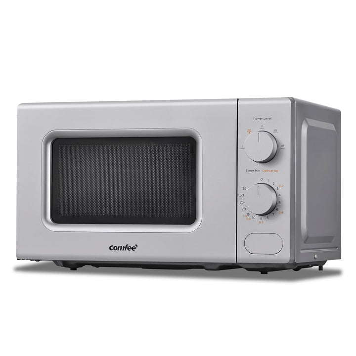 COMFEE' Mikrowelle grau, 20 Liter, 700 W, 5 Leistungsstufen, Schnellauftaufunktion, manueller Timer,