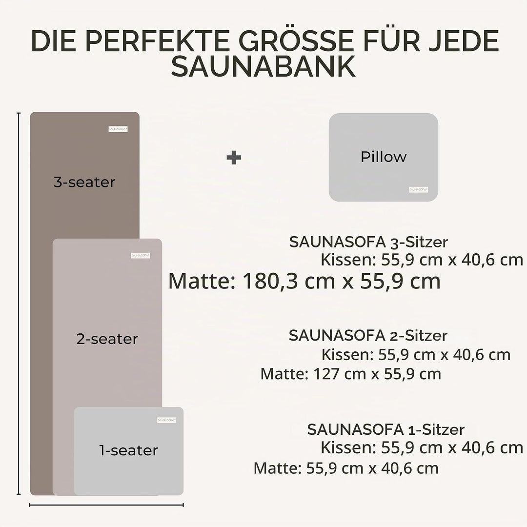 SAUNASOFA Set Short – 2-Sitzer Sauna-Auflage mit Kissen – Saunamatte für Infrarot-Kabine &amp; klassisch