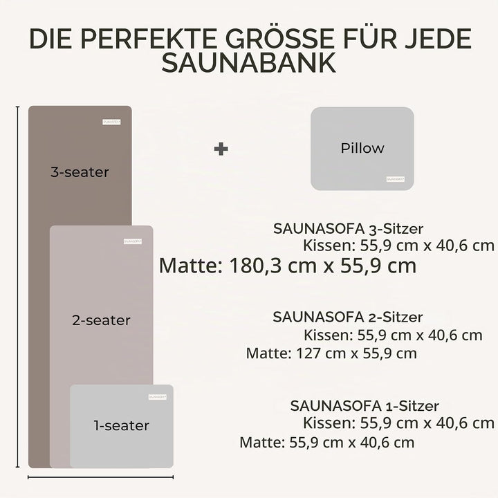SAUNASOFA Set Short – 2-Sitzer Sauna-Auflage mit Kissen – Saunamatte für Infrarot-Kabine &amp; klassisch