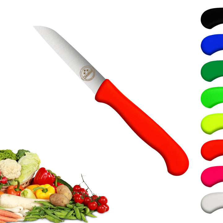 4er Set Gemüsemesser scharf Küchenmesser neon-rot Schälmesser Solingen rostfrei 8 cm/Handabzug - Dün