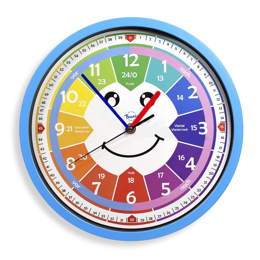 Bruni Kinderwanduhr ohne Tickgeräusche - Wanduhr zum Lernen für Kinder, als Uhr fürs Kinderzimmer ge