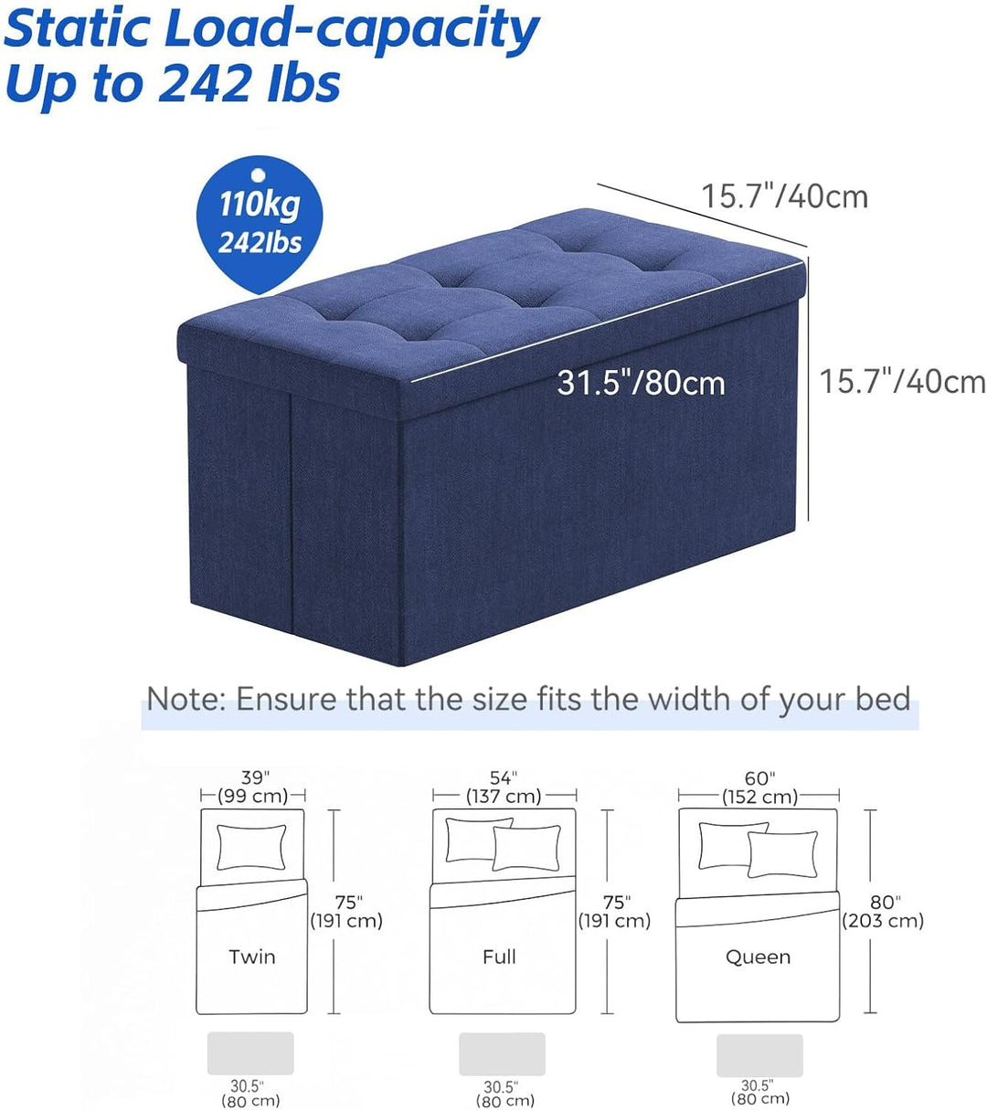 BRIAN & DANY Faltbarer sitzhocker Leinen Sitzbank mit Stauraum, Marineblau, 76 x 38 x 38cm, Marinebl