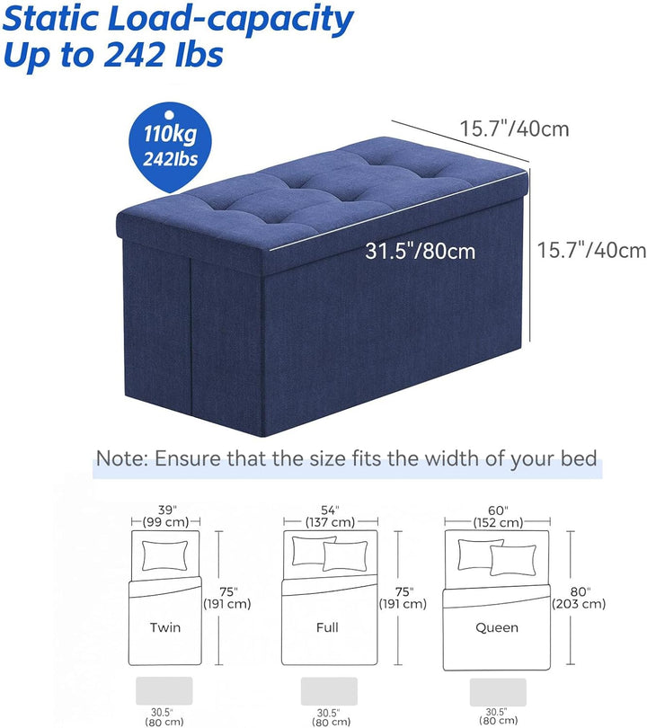 BRIAN & DANY Faltbarer sitzhocker Leinen Sitzbank mit Stauraum, Marineblau, 76 x 38 x 38cm, Marinebl