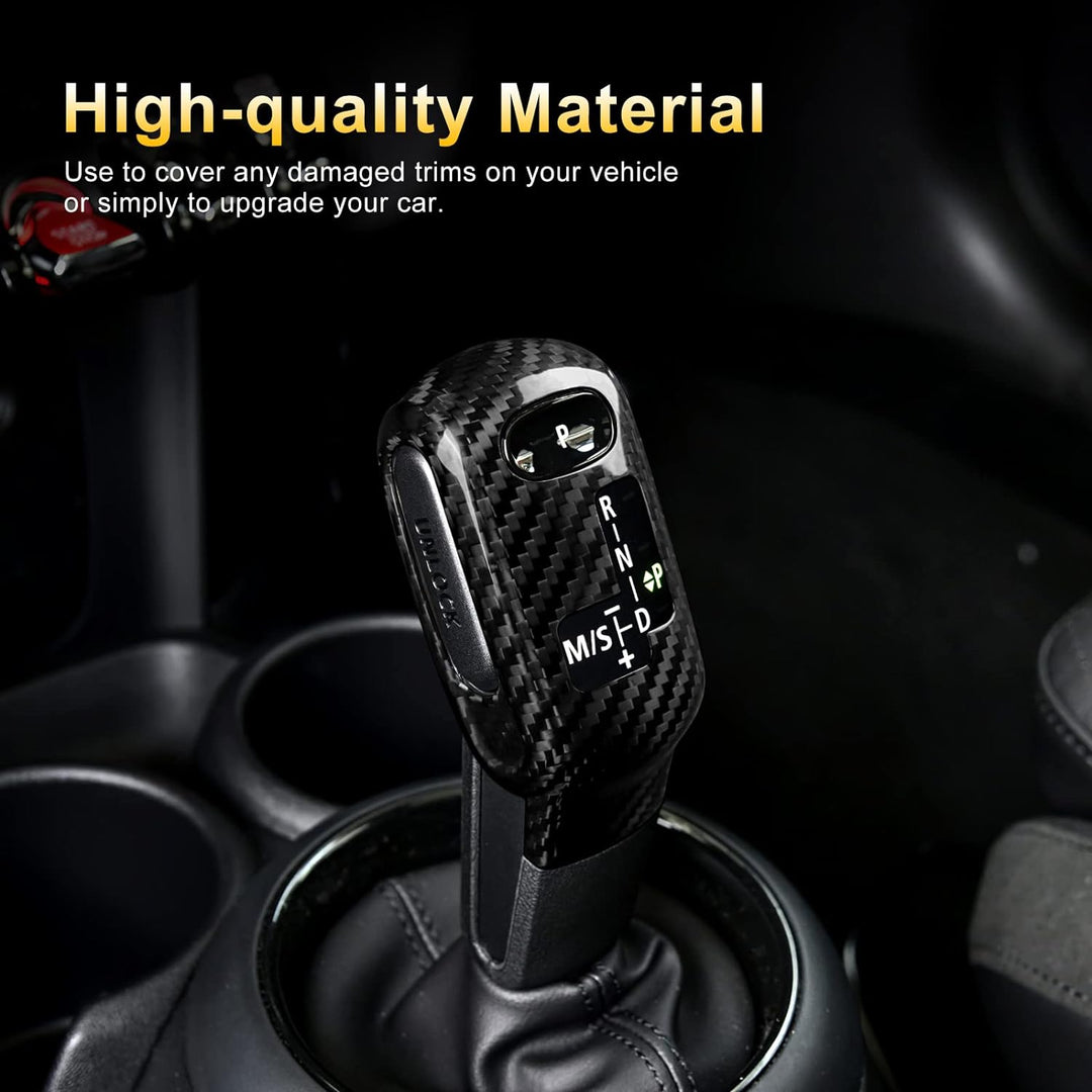 KUNGKIC Kohlefaser Auto-Schaltknauf-Abdeckung Schalthebelknauf Aufkleber Compatible with Mini Cooper