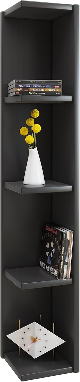 VCM Holz Eckregal Stand Aufbewahrung Standregal Bücherregal Deko Regal Honsa Schwarz, Schwarz