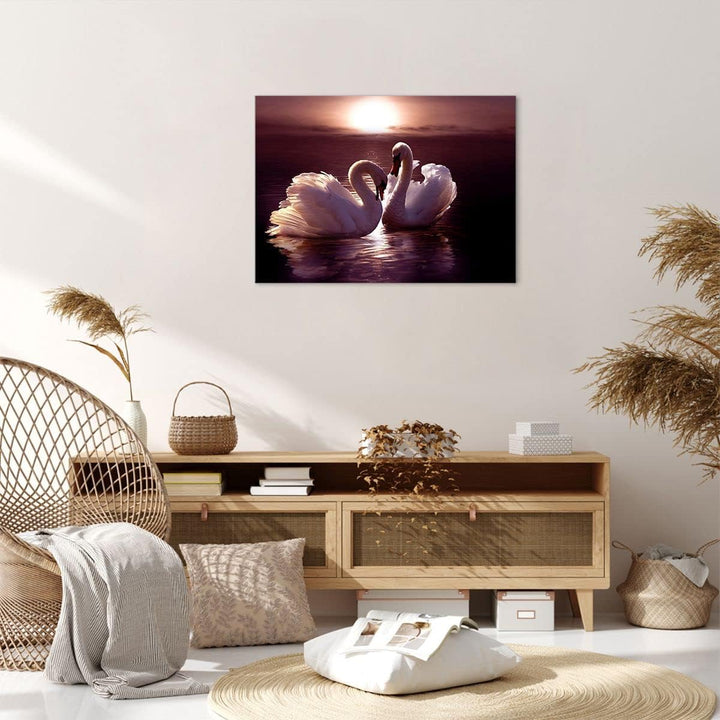 Bilder auf Leinwand Schwäne Landschaft Wasser Leinwandbild 70x50cm Wandbilder Dekoration Wohnzimmer