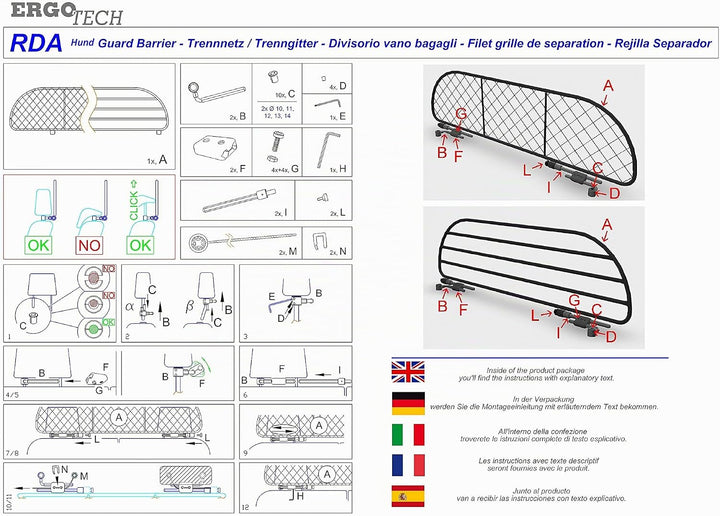 ERGOTECH Trennnetz Trenngitter kompatibel mit SEAT Tarraco (ab BJ 2019), RDA65-S8, für Hunde und Gep