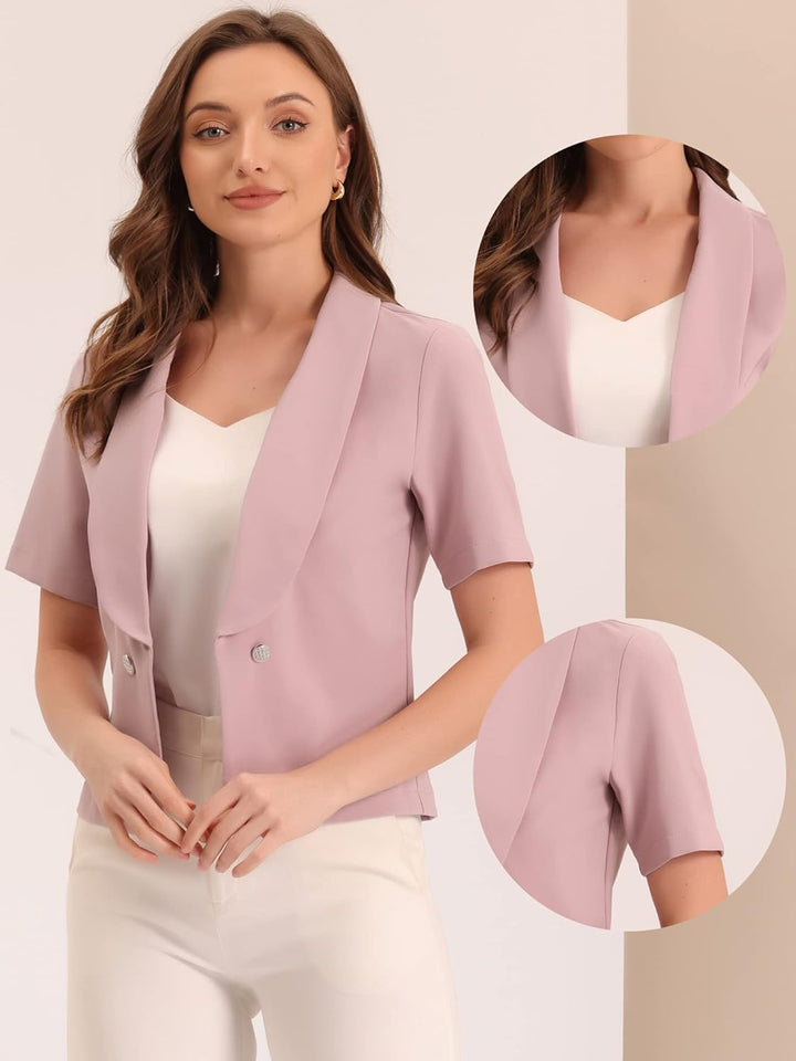 Allegra K Damen Arbeitblazer Kurzarm Reverskragen Knöpfe Offen Business Blazer Jacke S Altrosa, S Al