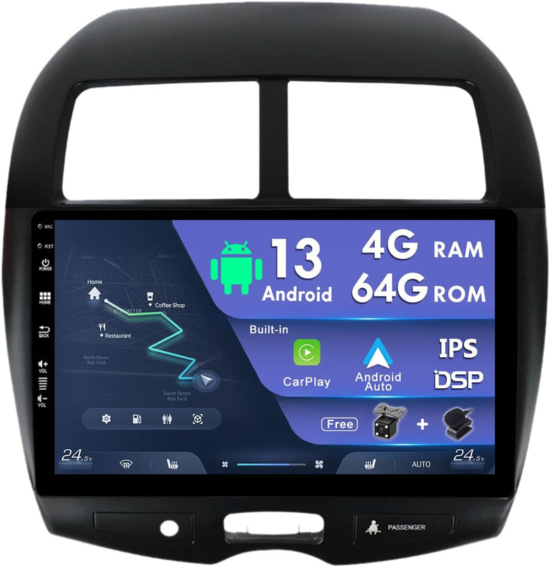 10 Zoll Android 12.0 Autoradio GPS Navi 4GB+64GB Für Mitsubishi ASX 1 2010-2016 Doppel Din Bluetooth