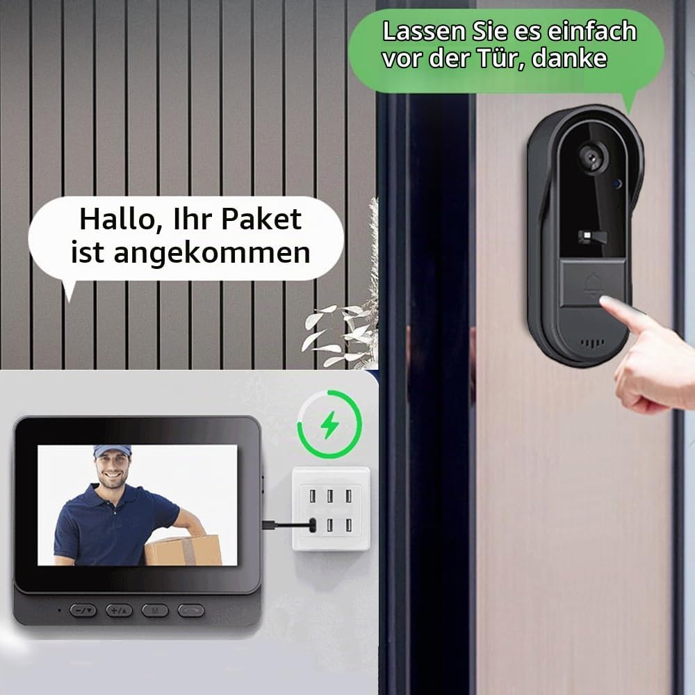 Kabellose Türklingel mit Kamera und 4,3 Zoll Bildschirm ohne WLAN und App, wasserdichte Aussentürkli