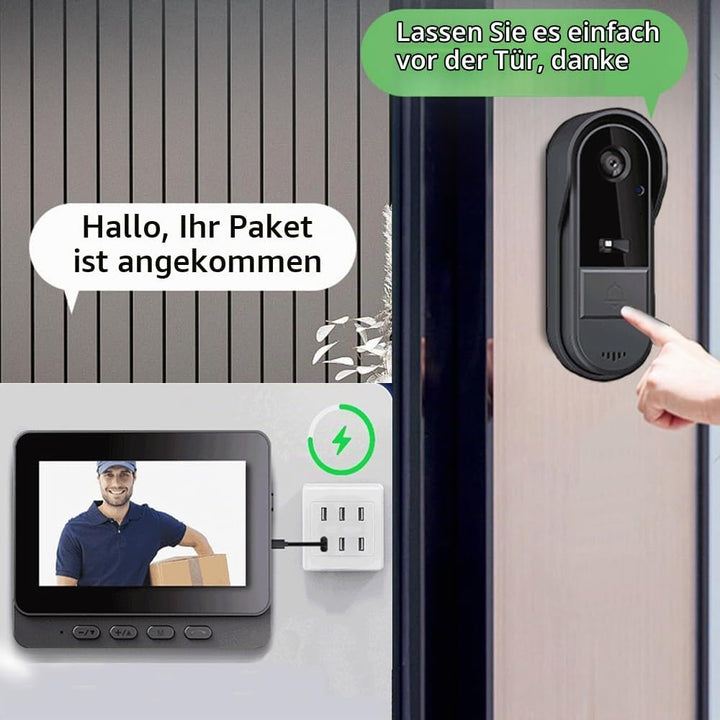 Kabellose Türklingel mit Kamera und 4,3 Zoll Bildschirm ohne WLAN und App, wasserdichte Aussentürkli