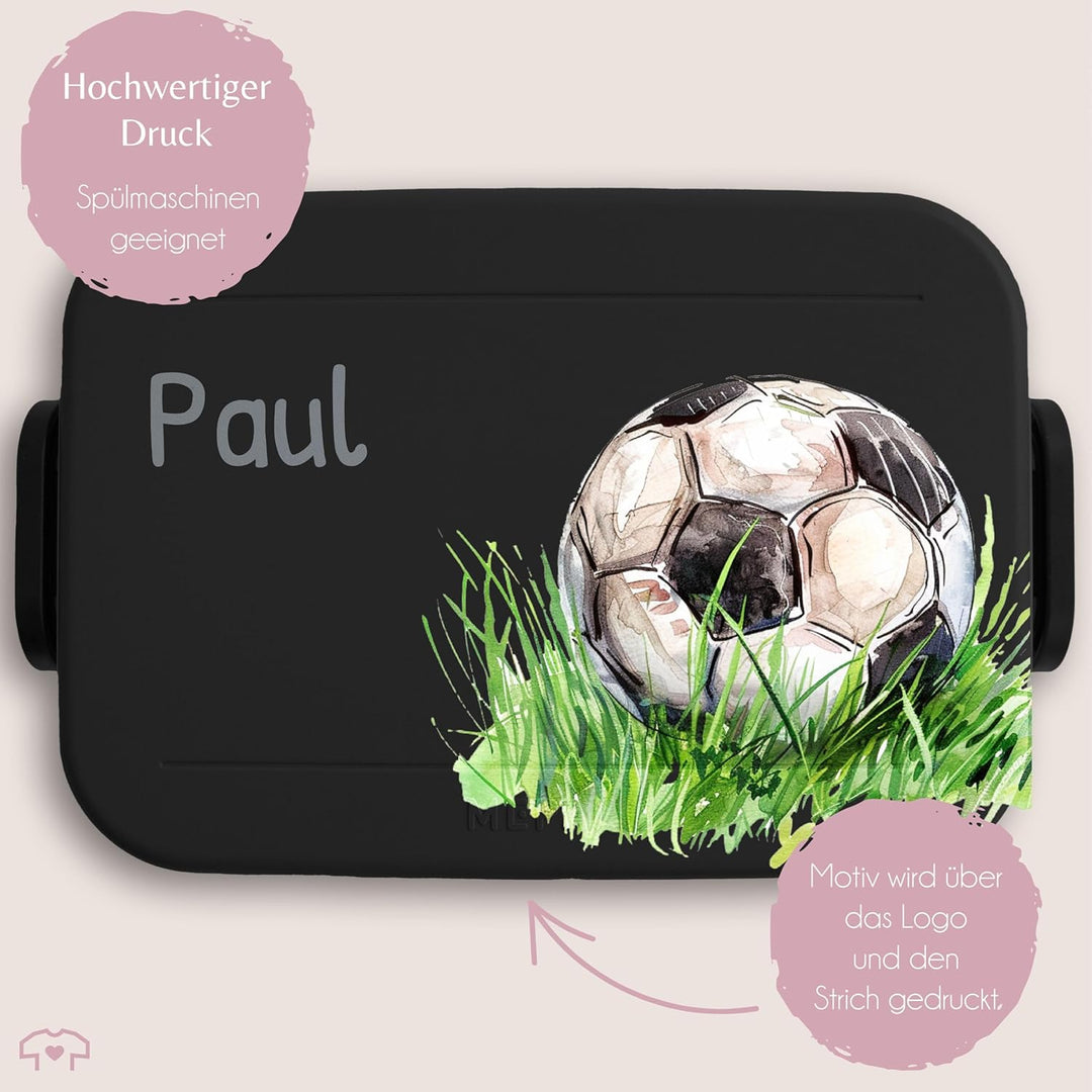 Kinder Bento Box Midi Mepal Bentobox - Personalisierbare Brotdose für Jungs mit Fussball Motiv | Lun