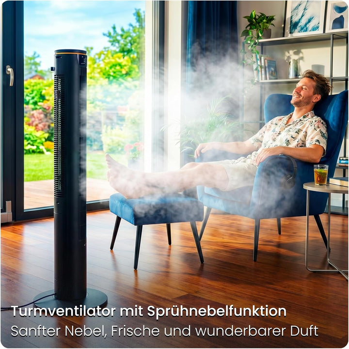 Turmventilator 107cm WiFi App, Luftkühler, Ventilator mit Sprühnebel, DC-Motor, 7,5 m/s Wind, Aroma-