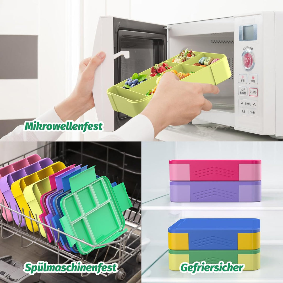 Brotdose Kinder mit Fächern 1300ml Lunchbox für Kinder, Auslaufsichere Bento Box mit 5 Fächern Beste
