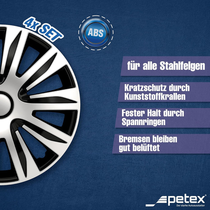 PETEX RB547514 Radzierblendenset Nardo doppelt lackiert ABS, Silber, Grösse 14 Zoll
