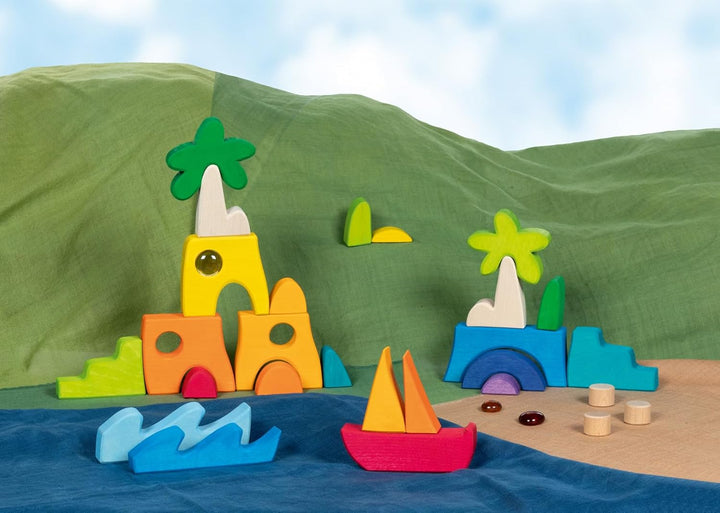 goki 58343 - Landschaftspuzzle Honolulu mit 3 Glitzersteinen - aus hochwertigem Ahornholz - goki Evo