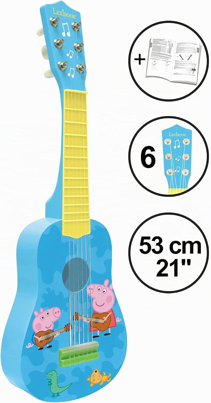 Lexibook, Peppa Pig, Meine erste Akustikgitarre, 6 Nylonsaiten, 53 cm, Lernhilfe enthalten, Blau/Gel