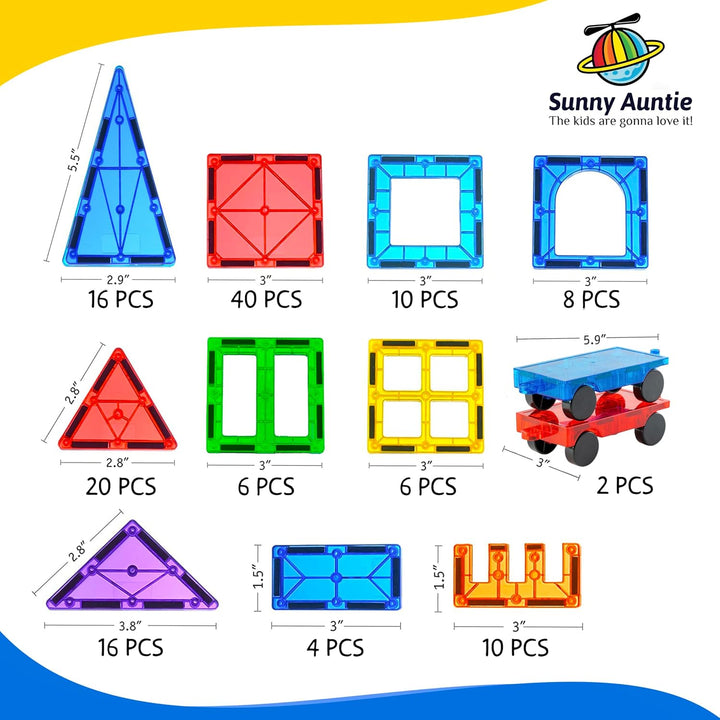 Sunny Auntie Magnetic Tiles 138 PCS, Magnetic Tiles for Kids &amp; Toddlers, Toy for 3 4 5 6 7 8 Year Ol