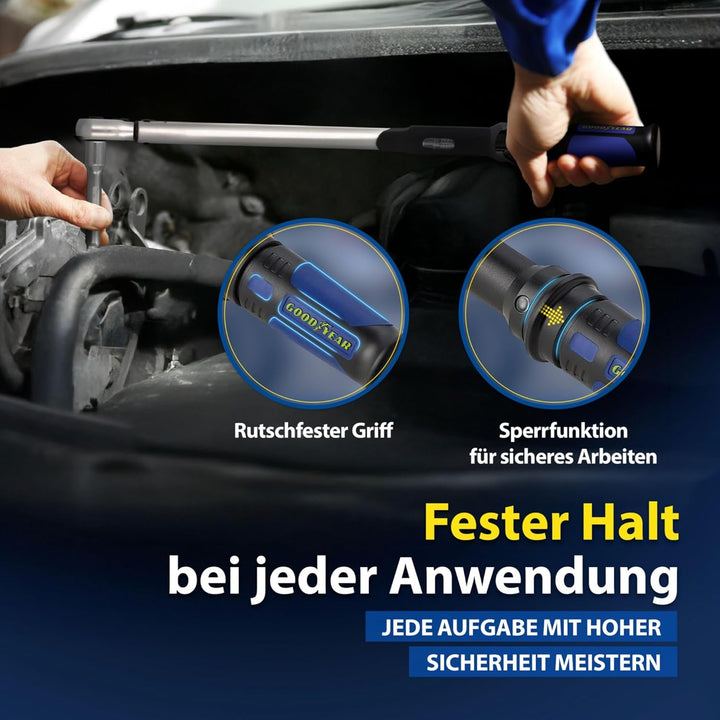 Goodyear Premium Drehmomentschlüssel, Einstellbar von 42 bis 210 Nm, Antrieb 1/2" Vierkant, inkl. Ve