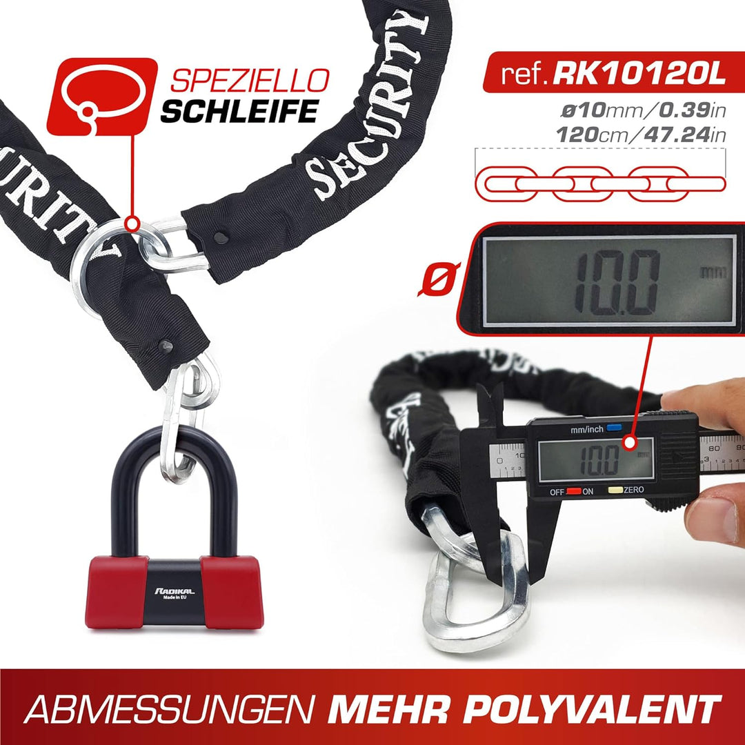 RADIKAL RK75+RK10120L Motorrad Kettenschloss, Homologiert SRA, 120cm