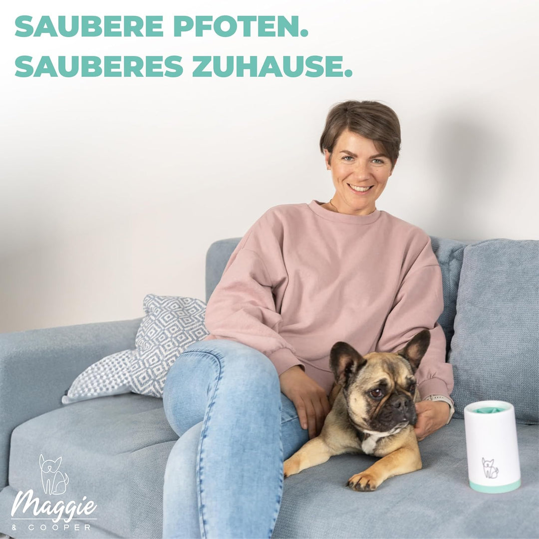 MAGGIE & COOPER Pfotenreiniger (Grösse L, Farbe: Grün) | saubere Pfoten | inkl. Mikrofaserhandtuch |