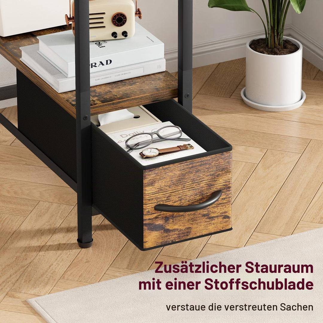 MISSLO Schmaler Beistelltisch mit Stauraum, 2 Stufiger Sofatisch Kleiner Tisch für Couch, Schlafzimm