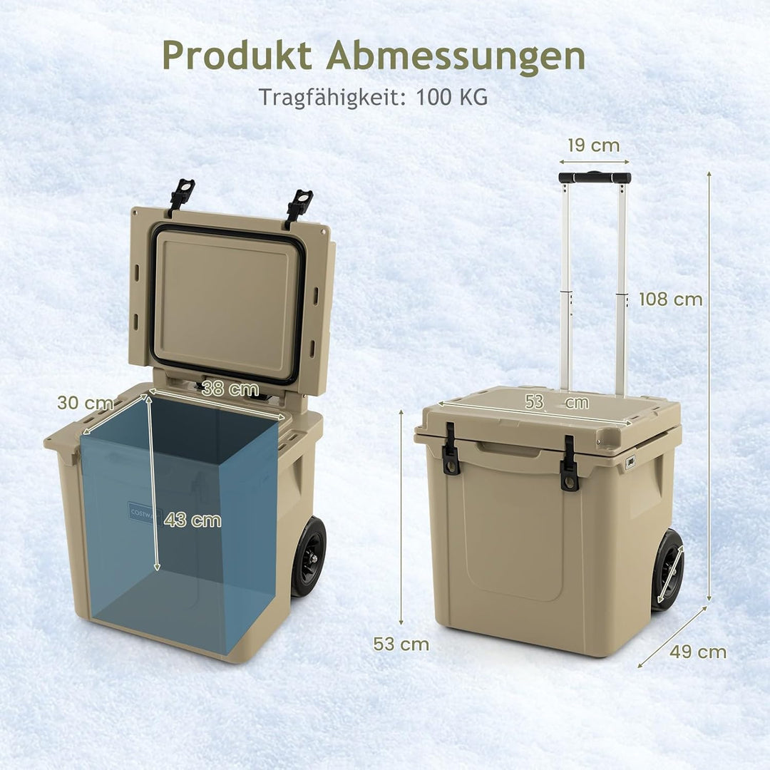 GYMAX 43L Kühlbox, tragbare Kühltruhe mit Rädern & verstellbarem Griff, Kühlcontainer bis 100kg bela