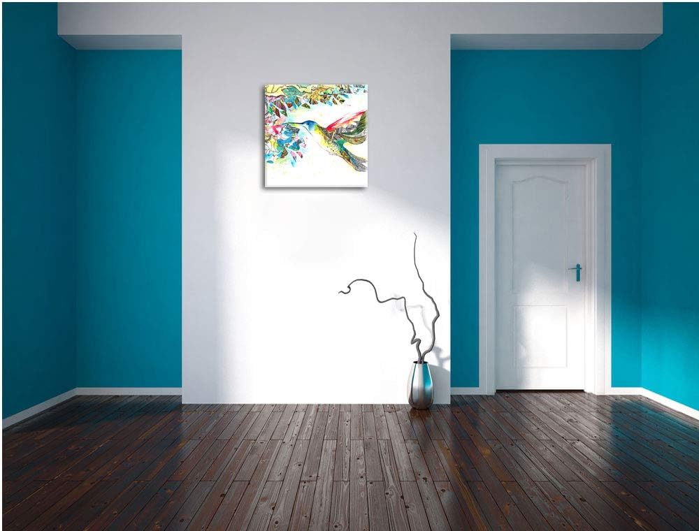 Pixxprint Kolibri Kunst, Format: 70x70 auf Leinwand, XXL riesige Bilder fertig gerahmt mit Keilrahme