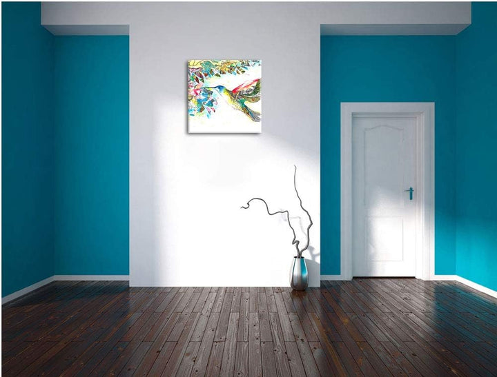 Pixxprint Kolibri Kunst, Format: 70x70 auf Leinwand, XXL riesige Bilder fertig gerahmt mit Keilrahme
