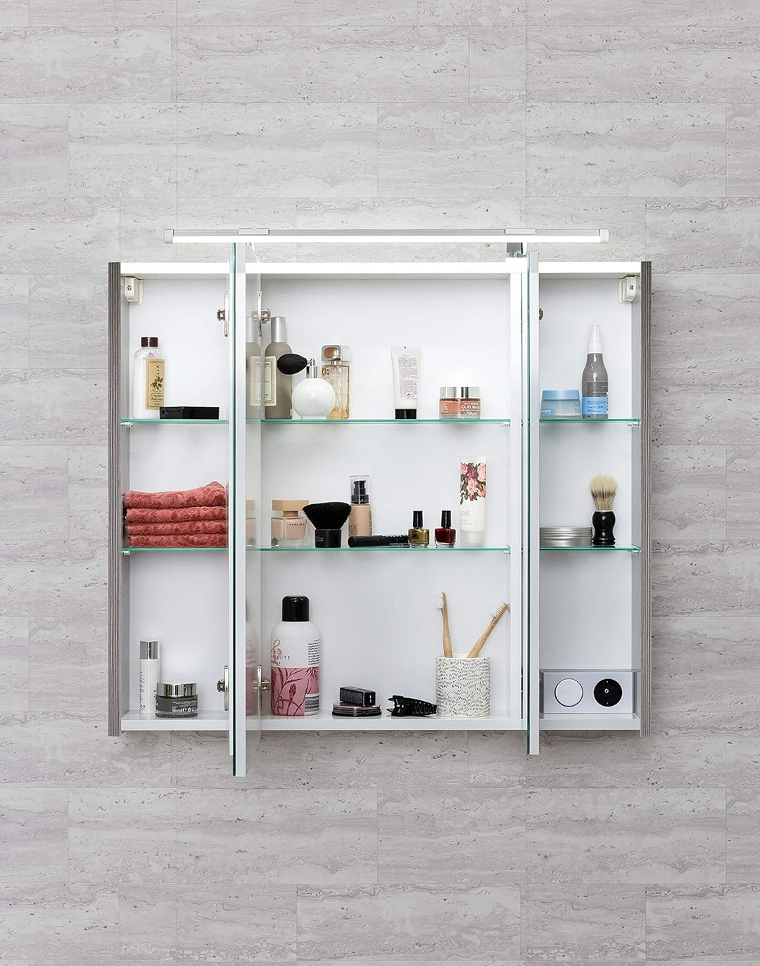 Schildmeyer Spiegelschrank 133076 Trient, 70.0 x 16.0 x 75.0 cm, esche grau Dekor 70 cm Inkl. LED Be