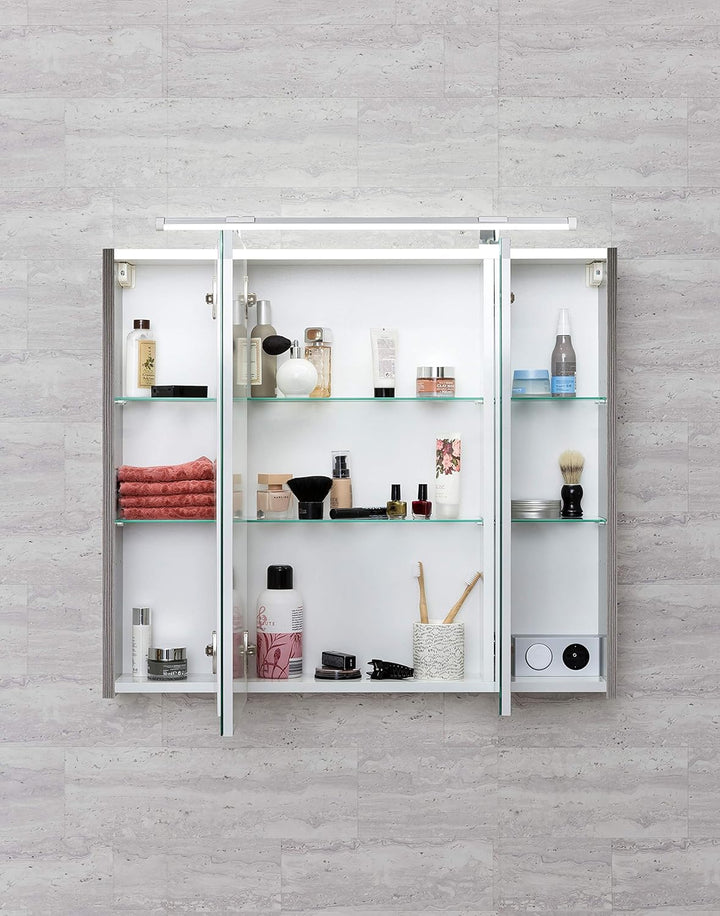 Schildmeyer Spiegelschrank 133076 Trient, 70.0 x 16.0 x 75.0 cm, esche grau Dekor 70 cm Inkl. LED Be