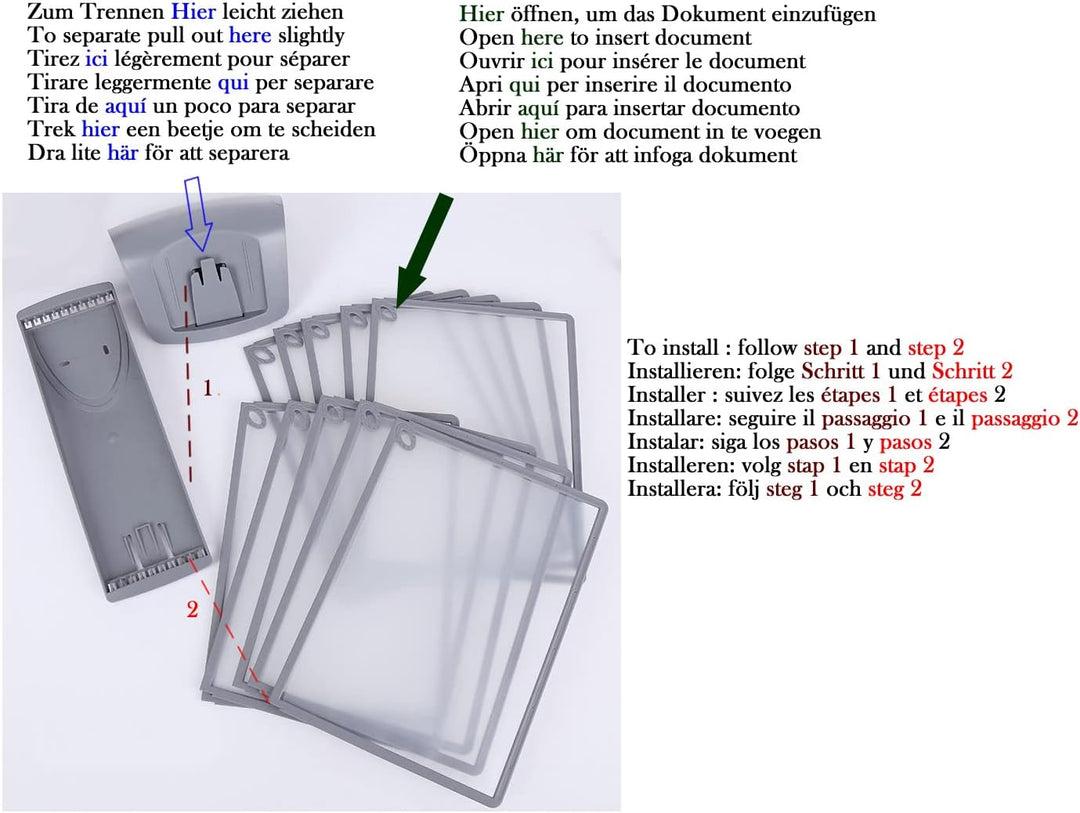TUKA-i-AKUT Tisch-Sichttafel Aufsteller mit 10 Sichttafeln, DIN A4 Desktop Sichttafel System, Sichtt
