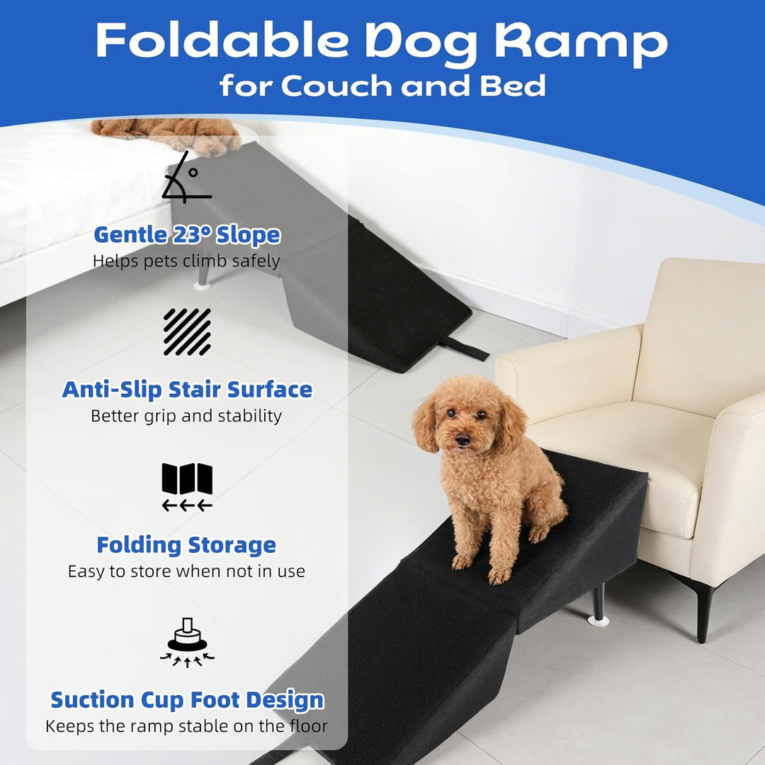 Hundetreppe Klappbar, rutschfeste Hunderampe & Weiche Haustiertreppe für Baumwolle & Leinen für Sofa