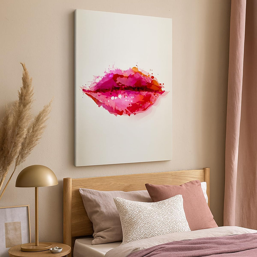Bilder auf Leinwand Rote Lippen glänzend Lippe Glanz Leinwandbild mit Rahmen 45x80cm Wandbilder Deko