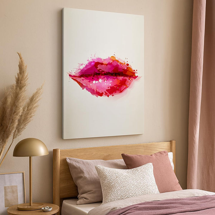 Bilder auf Leinwand Rote Lippen glänzend Lippe Glanz Leinwandbild mit Rahmen 45x80cm Wandbilder Deko
