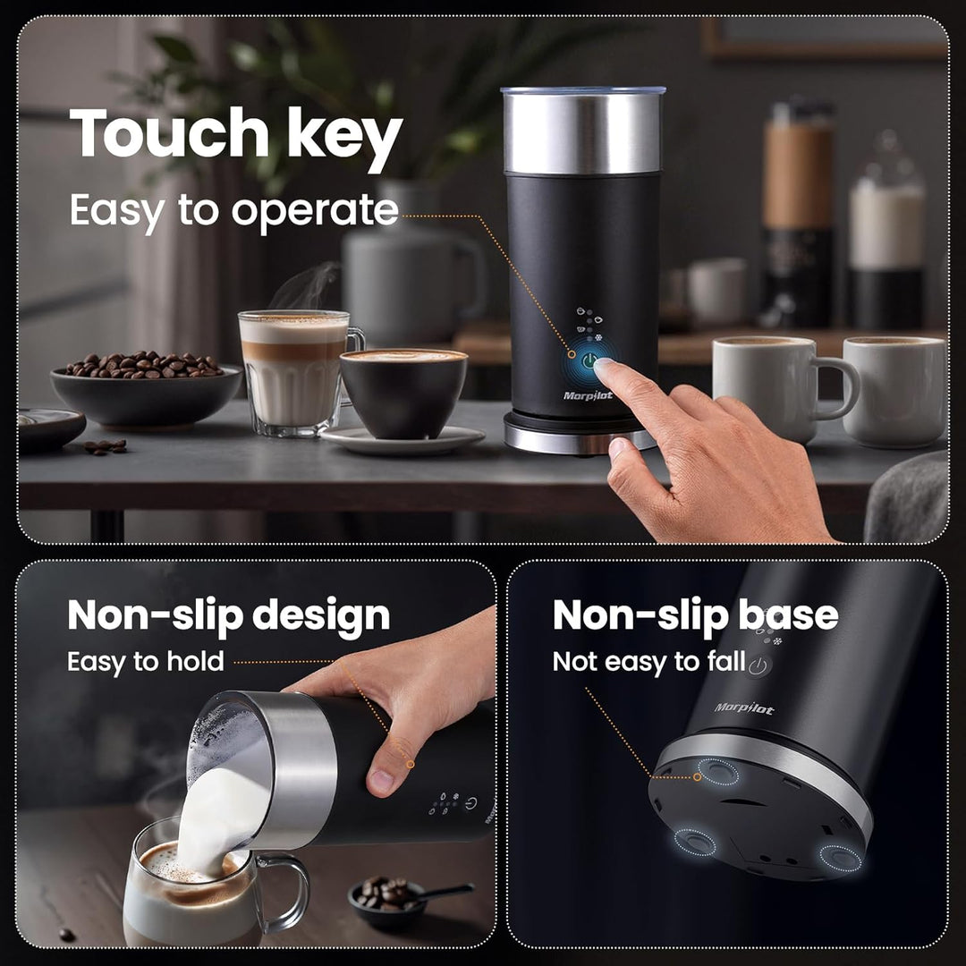 Morpilot Milchaufschäumer Elektrisch 4-in-1, 240ml, 400W für Heissen & Kalten Milchschaum, Edelstahl