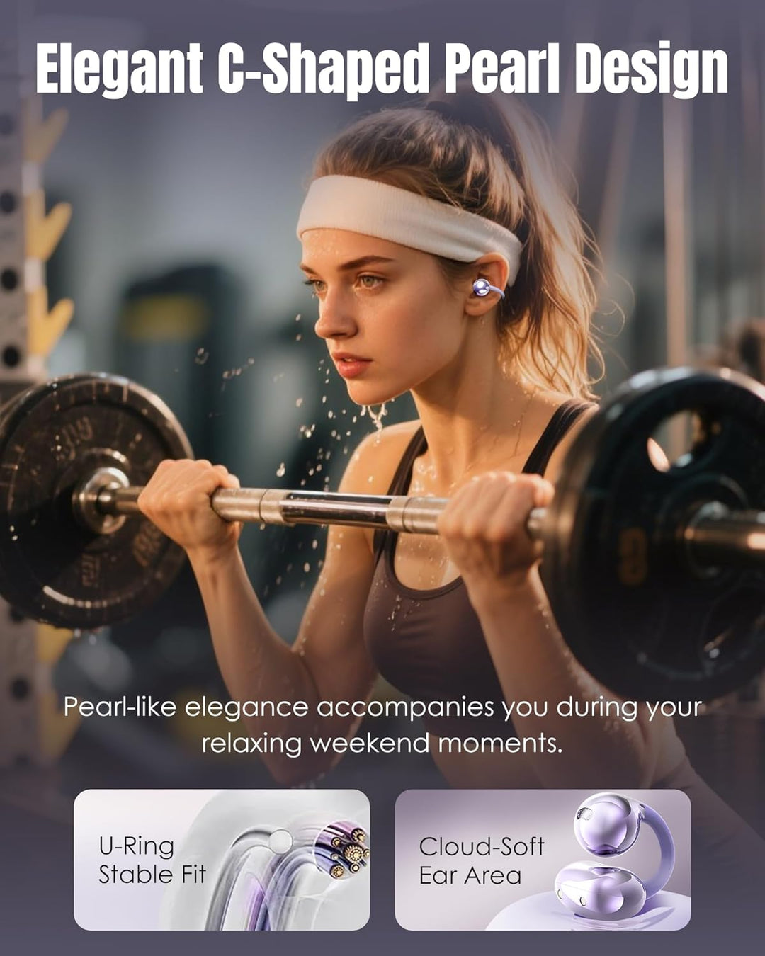 King Lucky Open-Ear-Kopfhörer Kabellos Bluetooth 6.0–Clip-On-Ohrhörer mit Mikrofon,mit Akkuanzeige,5