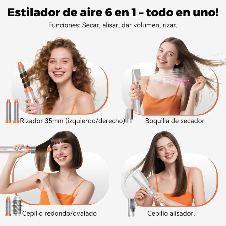 6 in 1 Hairstyler, 110000 U/MIN Haartrockner &amp; Haarstyler Set mit Rundbürstenföhn, Warmluftbürste, T
