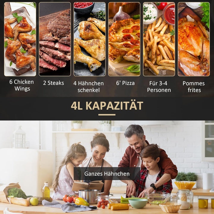 HOMCOM Heissluftfritteuse 4L Airfryer 1300W mit 12 Programmen, 60 Min Timer, antihaftbeschichtetem K