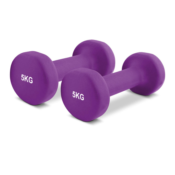 MSPORTS Kurzhanteln 2er Set Neopren 0,5-5 kg Paar inkl. Übungsposter | Hantelset 5 kg - Lila, 5 kg -