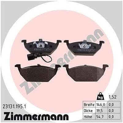 ZIMMERMANN 23131.195.1 Serie Bremsbelagsatz, Hinten mit Vorbereitung Sensoren, Gewichte von Ausgleic