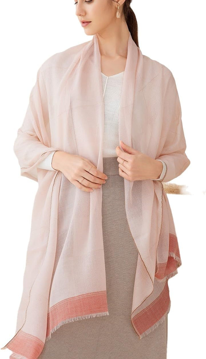 Farbgewebe Damen Unisex Kaschmir Schal 100% feine Kaschmirwolle gewebt mit Fransenrand XL Stola ganz