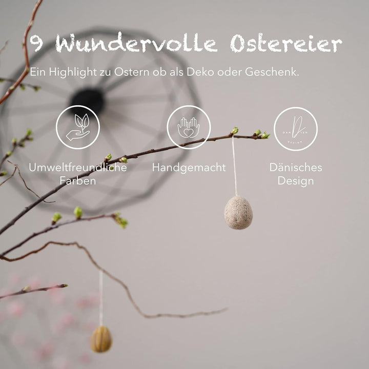 Én Gry & Sif Elegante bestickte Osteranhänger Eier, Ostern, Filzeier, Osterdeko, Frühlingsdeko aus F