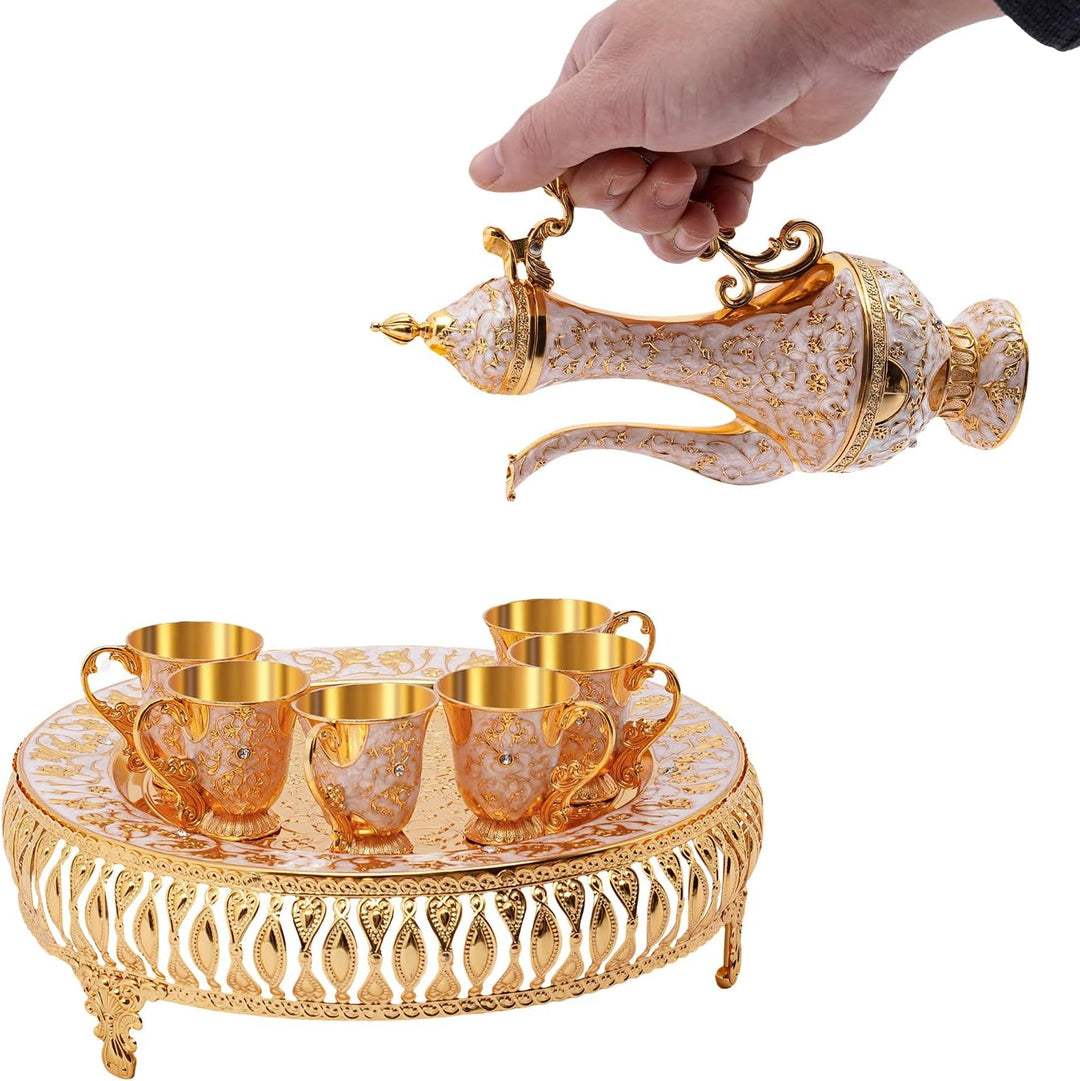 Kaffeetasse und Teekanne Set | Teeservice Set für Teetisch Dekoration Teeservice 6 Stück Zinklegieru